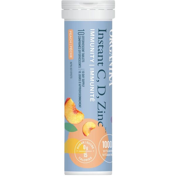 Organika Instant Vitamin C, D, Zinc Effervescent Tablets Peach 10ct Hot on Sale