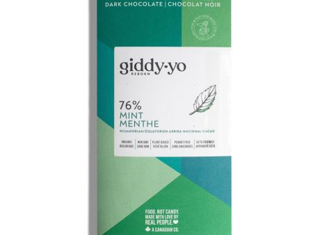 Giddy Yo Mint 76% Dark Chocolate Bar Certified Organic 62g Sale