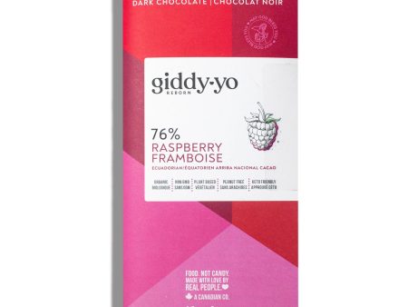 Giddy Yo Raspberry 76% Dark Chocolate Bar Certified Organic 60g Hot on Sale