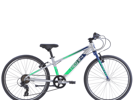 Apollo NEO+ 24  7 Speed Kids Bikes - Brushed Alloy   Navy Blue   Green Fade Sale