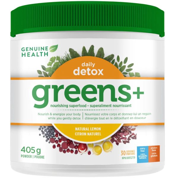 Genuine Health Greens+ Daily Detox - Natural Lemon 405g Supply