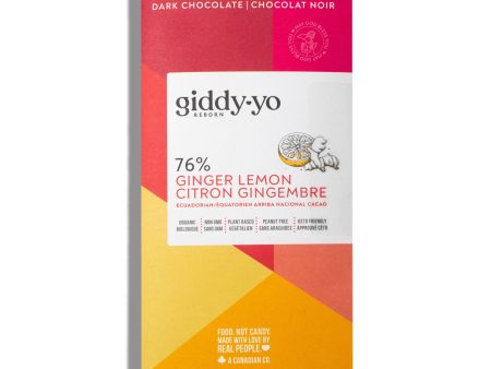 Giddy Yo Ginger Lemon 76% Dark Chocolate Bar Certified Organic 60g For Cheap