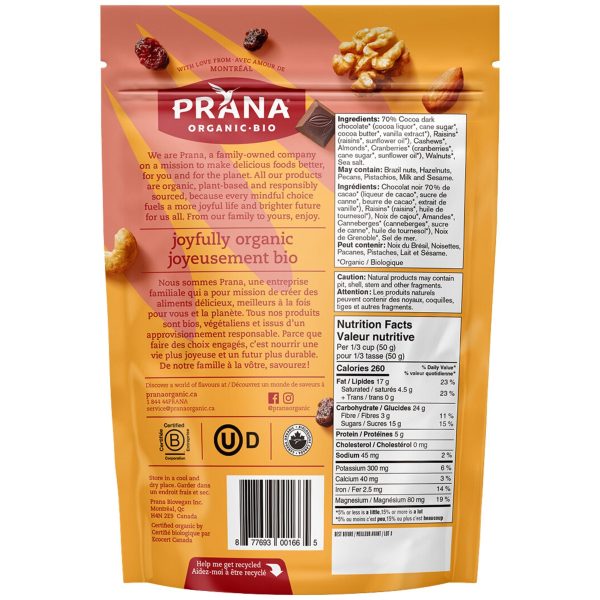 Prana Organic Kilimanjaro Deluxe Chocolate Mix 310g Supply