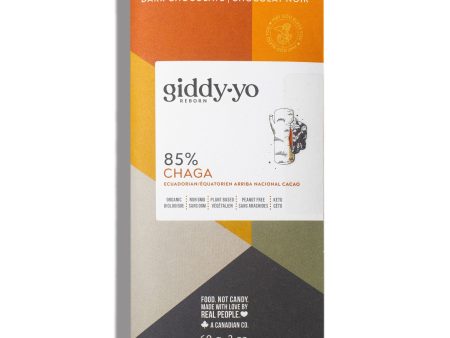 Giddy Yo Chaga 85% Dark Chocolate Bar Certified Organic 62g For Discount