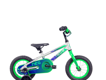 Apollo Neo+ 12  Kids Bikes - Brushed Alloy   Neon Green   Navy Blue Fade Supply